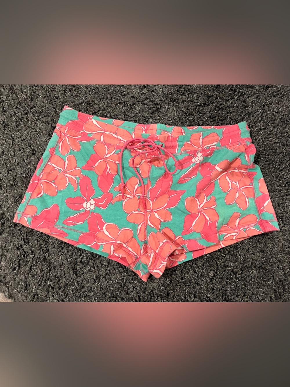Vineyard Vines Floral Drawstring Women’s Shorts - Coral Pink & Teal Size Medium